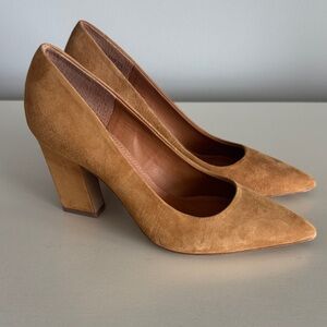 Franco Sarto Tan Suede Block Heel Pumps